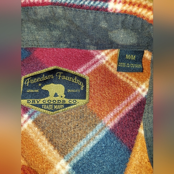 Classic Cozy Fleece Plaid Button Down Shirt In Red, Orange and Navy - Picture 3 of 7